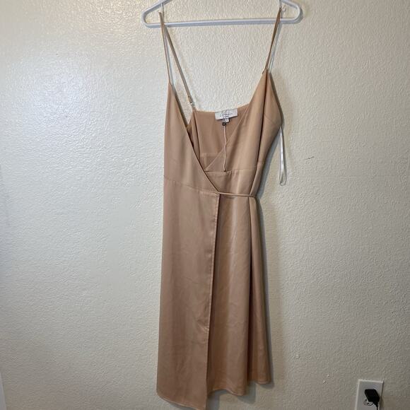 L’Academie Revolve The Wrap Satin Midi Slip Dress In Sand Size XS - Picture 5 of 11